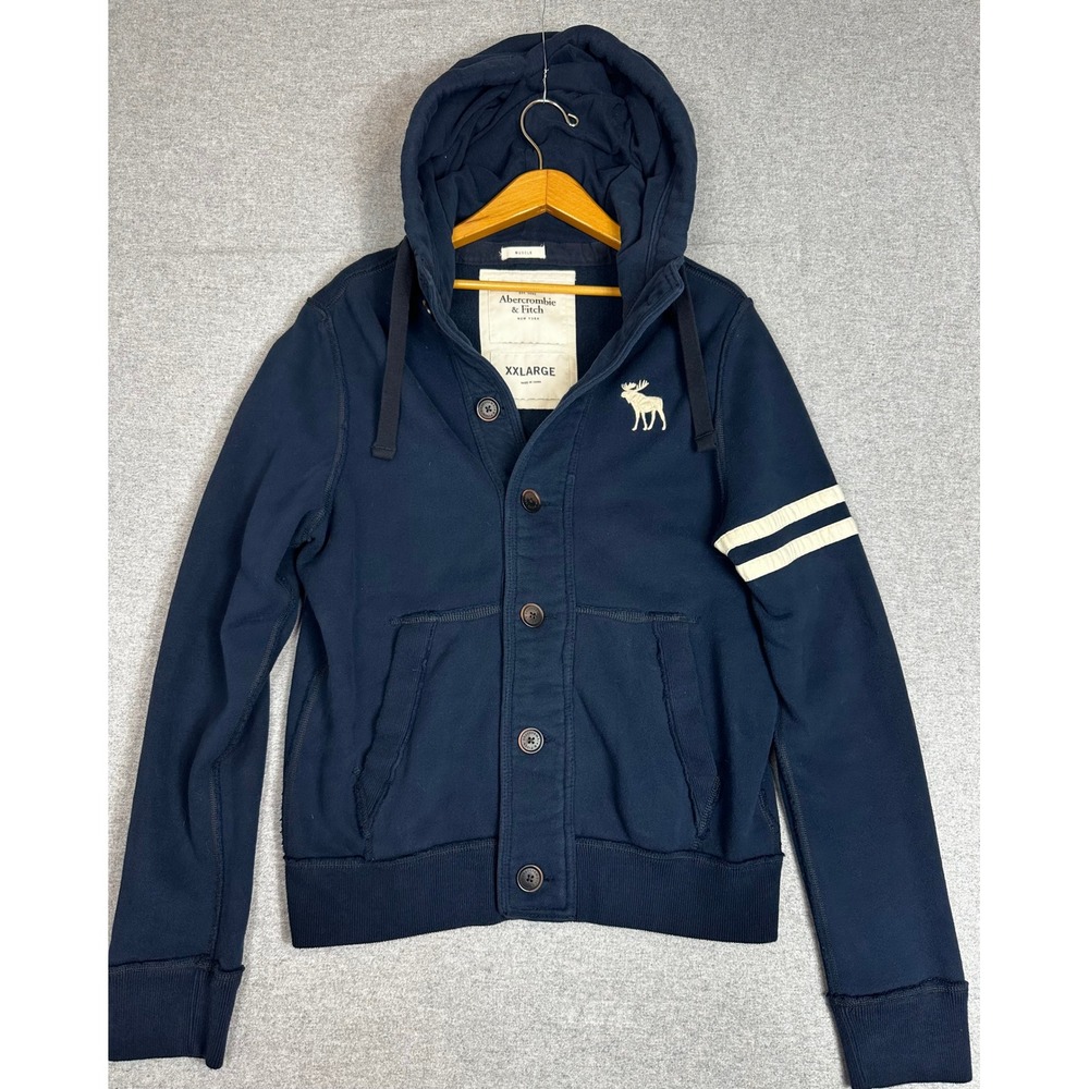 Vintage Abercrombie & Fitch Button Hoodie Jacket XXL Navy Y2K Moose Muscle Fit